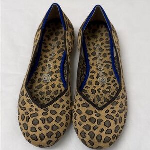 Rothy's Leopard Print Tan Ballet Flats with Blue Trim
